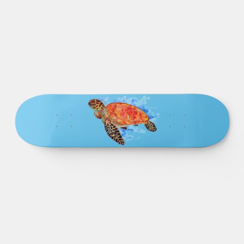 Red Watercolor Sea Turtle Skateboard