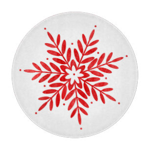 Red Watercolor Snowflake Cutting Board