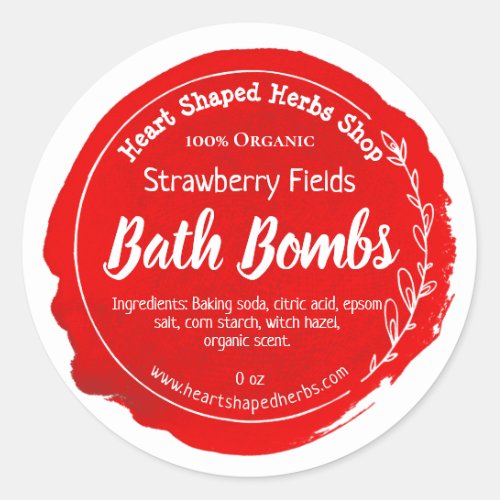 Red Watercolor Stain Strawberry Bath Bomb Classic Round Sticker