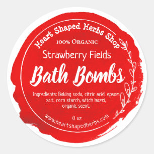 Red Watercolor Stain Strawberry Bath Bomb Classic Round Sticker