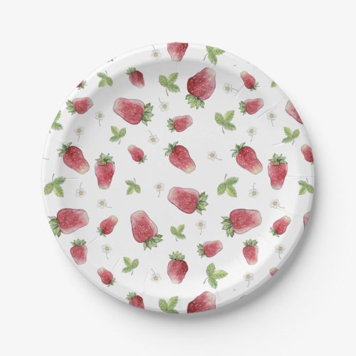 Red Watercolor Strawberries Paper Plates