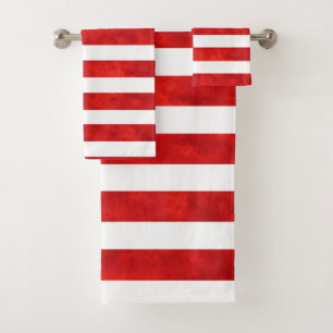 Red Watercolor Stripes Bath Towel Set