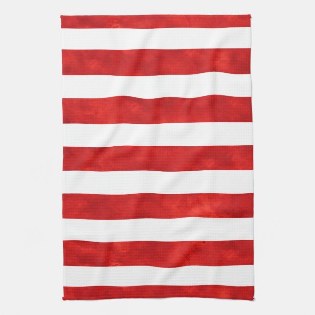 Red Watercolor Stripes Kitchen Towel (Vertical)