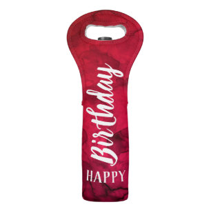 Red Watercolor Swirls Happy Birthday Wine Bag