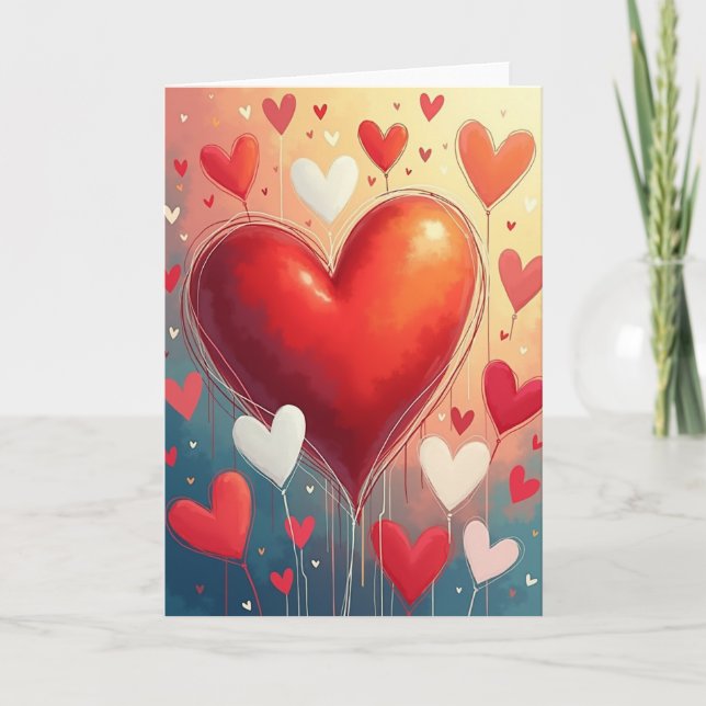 Red Watercolor Valentine Heart Card (Front)