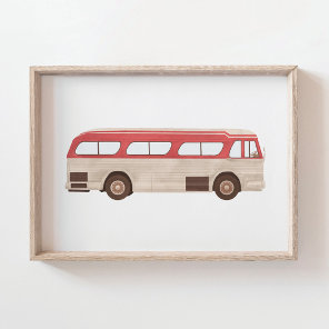 Red Watercolor Vintage Bus Poster