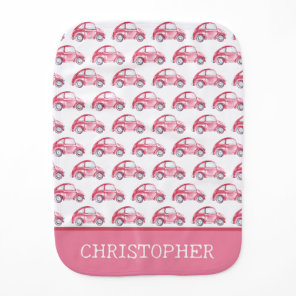 Red Watercolor Vintage Retro Buggy Bug Car Baby Burp Cloth