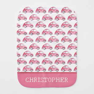Red Watercolor Vintage Retro Buggy Bug Car Baby Burp Cloth