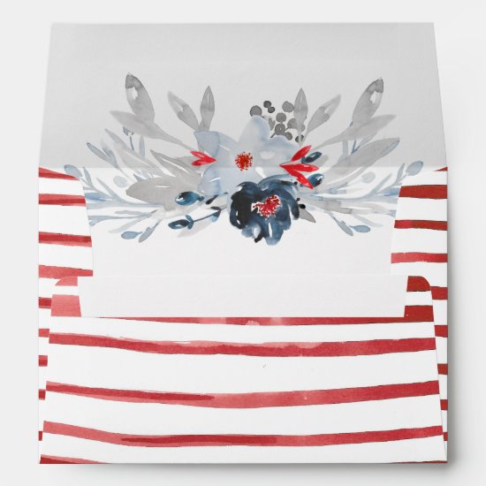 Red Watercolor Wash Stripes Navy Gray Red Floral | Envelope