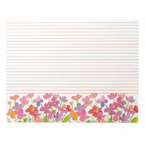 Red Watercolor Wildflowers Orange Lined Notepad