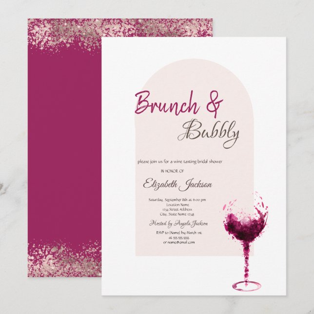 Red Watercolor Wine Glass Confetti Brunch & Bubbly Invitation (Front/Back)