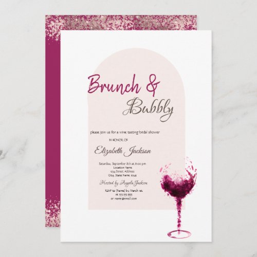 Red Watercolor Wine Glass Confetti Brunch  Bubbly Invitation