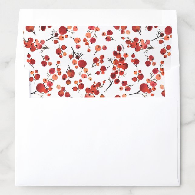 Red Watercolor Winterberry Holly Christmas Pattern Envelope Liner (In Envelope)