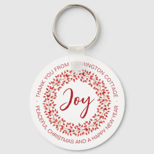 Red Watercolor Wreath Custom Business Christmas Keychain