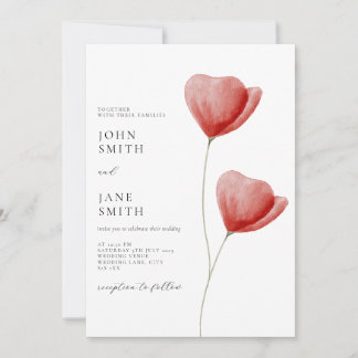 Red watercolour floral wedding invitation