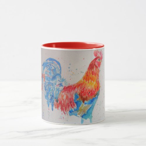 Red Watercolour Rooster Good Morning Sunshine Mug