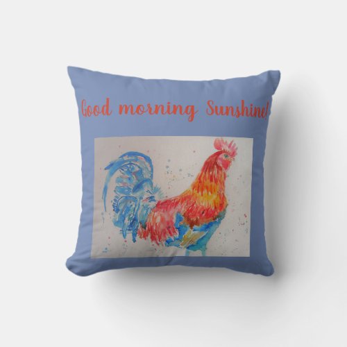 Red Watercolour Rooster Good Morning Sunshine Throw Pillow