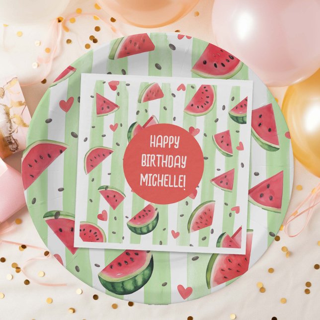 Red watermelon, Adorable summer Girl Birthday Napkins (Summer Red Watercolor Watermelon pattern, Girl Summer Party Napkins.)