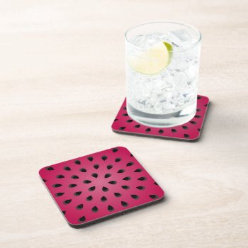 Red Watermelon Chunk With Seeds Beverage Coaster by mystic_persia at Zazzle