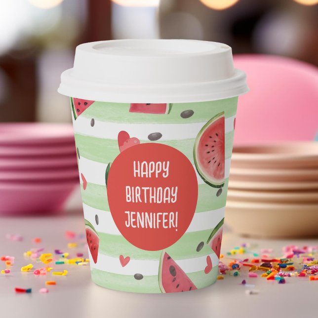 Red Watermelon Cute Girl Summer 1st Birthday  Paper Cups (red watermelon, girl summer birthday paper cups.)