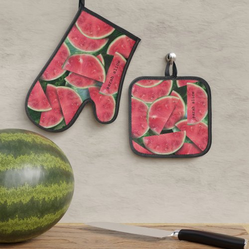 Red Watermelon Fruit Slice Oven Mitt  Pot Holder Set