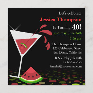 Red Watermelon Martini Birthday Party Invitation