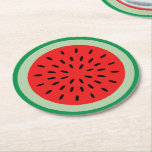 Red Watermelon Slice Black Seeds Summer Party Round Paper Coaster at Zazzle