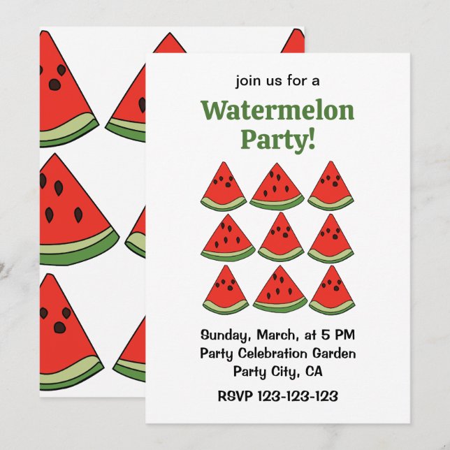 Red Watermelon Slices Tropical Summer Party Invitation (Front/Back)