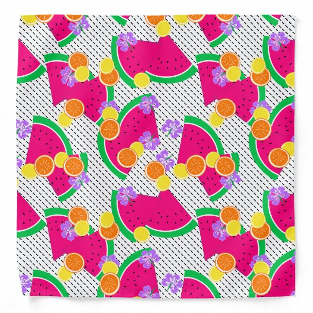 Red Watermelon Yellow Lemons Tropical Bandana (Front)