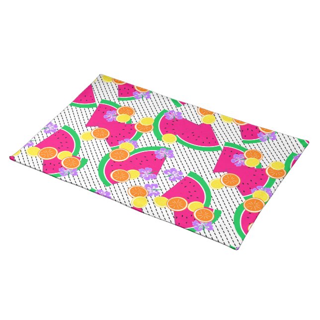 Red Watermelon Yellow Lemons Tropical  Cloth Placemat (On Table)
