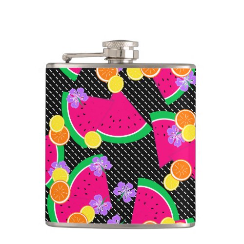 Red Watermelon Yellow Lemons Tropical Flask