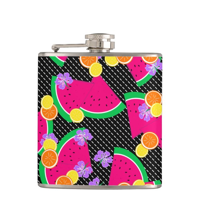 Red Watermelon Yellow Lemons Tropical Flask (Front)