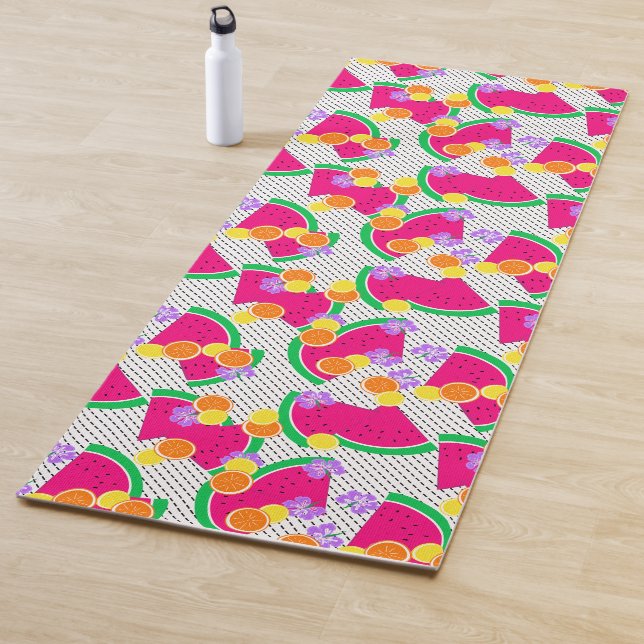 Red Watermelon Yellow Lemons Tropical on White Yoga Mat (In Situ)
