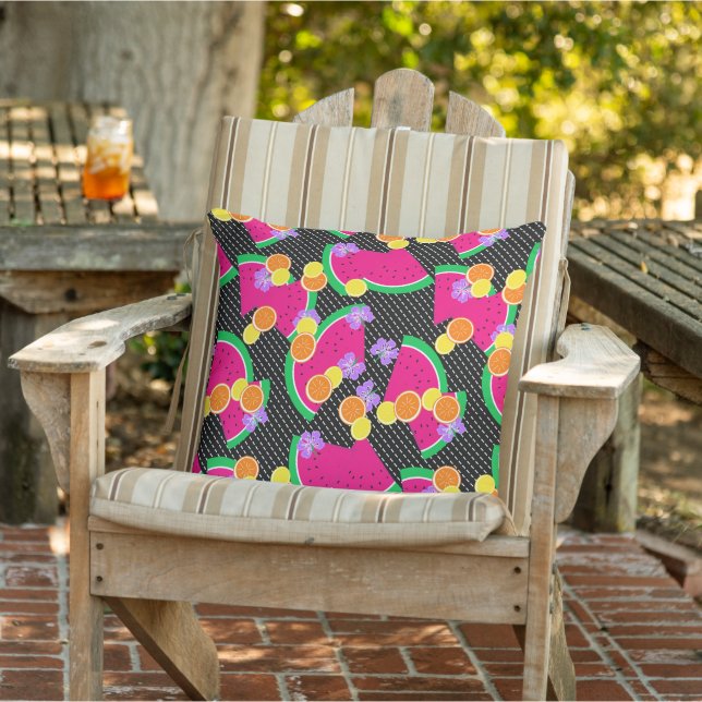 Red Watermelon Yellow Lemons Tropical Outdoor Pillow (Chair)