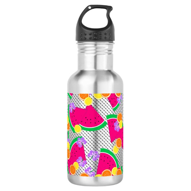 Red Watermelon Yellow Lemons Tropical  Stainless Steel Water Bottle (Front)
