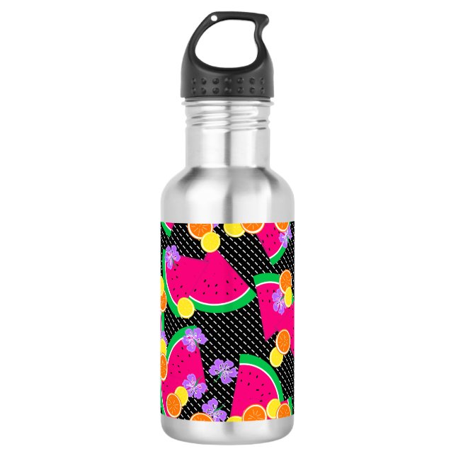 Red Watermelon Yellow Lemons Tropical Stainless Steel Water Bottle (Front)