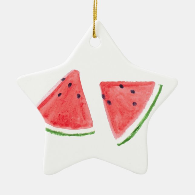 Red Watermelons fruit watercolor food vegan  Ceramic Ornament (Front)