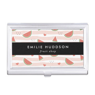 Red Watermelons, Hearts, Stripes, Fruit Shop Business Card Case