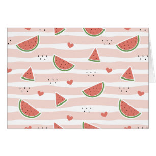 Red Watermelons, Hearts, Stripes, Summer Pattern