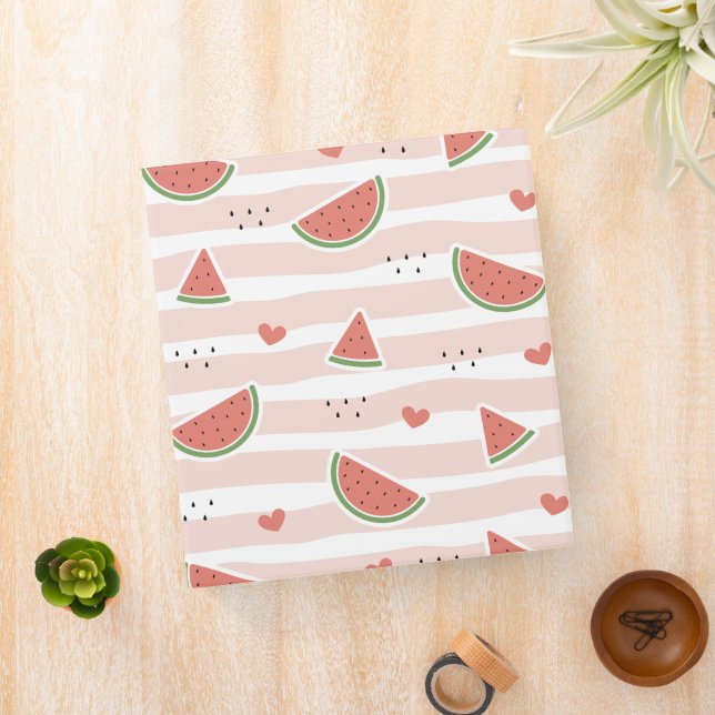 Red Watermelons, Hearts, Stripes, Summer Pattern 3 Ring Binder (In Situ)