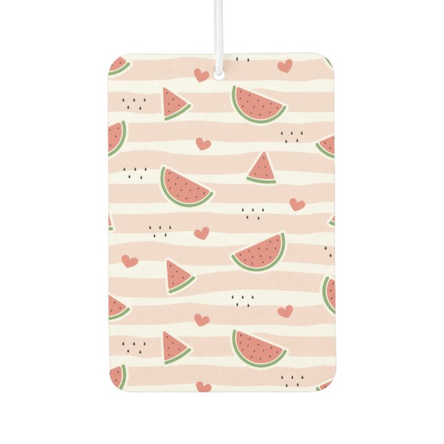 Red Watermelons, Hearts, Stripes, Summer Pattern Air Freshener (Front)