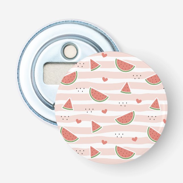 Red Watermelons, Hearts, Stripes, Summer Pattern Bottle Opener (Front)