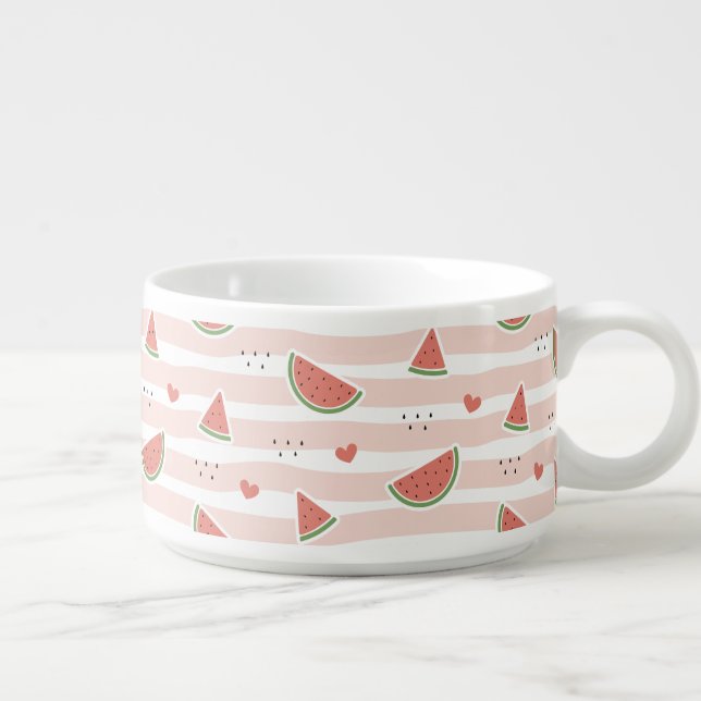 Red Watermelons, Hearts, Stripes, Summer Pattern Bowl (Left)