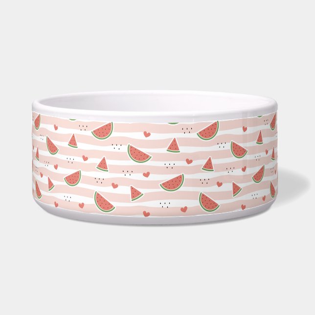 Red Watermelons, Hearts, Stripes, Summer Pattern Bowl (Front)