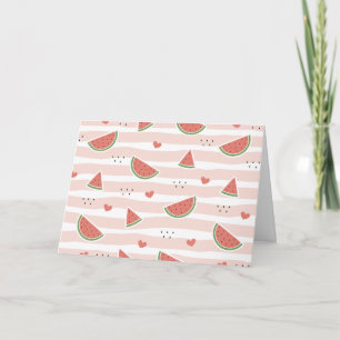 Red Watermelons, Hearts, Stripes, Summer Pattern Card