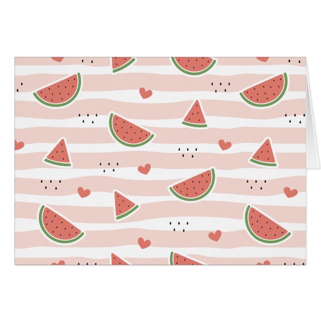 Red Watermelons, Hearts, Stripes, Summer Pattern Cards (Front Horizontal)