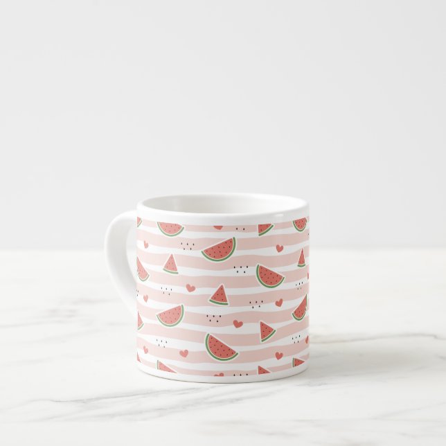 Red Watermelons, Hearts, Stripes, Summer Pattern Espresso Cup (Front Left)