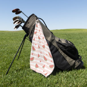 Red Watermelons, Hearts, Stripes, Summer Pattern Golf Towel