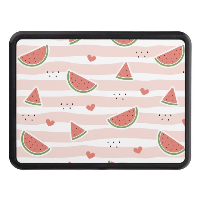 Red Watermelons, Hearts, Stripes, Summer Pattern Hitch Cover (Front)