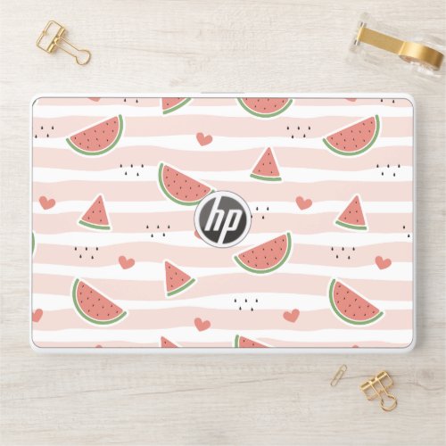 Red Watermelons Hearts Stripes Summer Pattern HP Laptop Skin